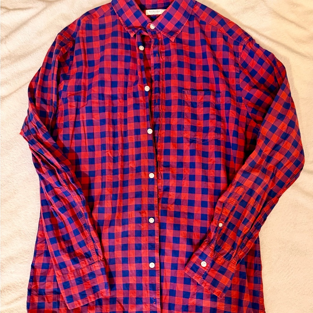 Sonoma Red and Blue Plaid Casual Shirt